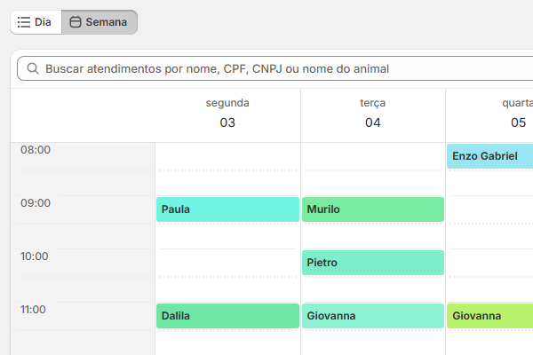 Demonstração da funcionalidade Agendamento